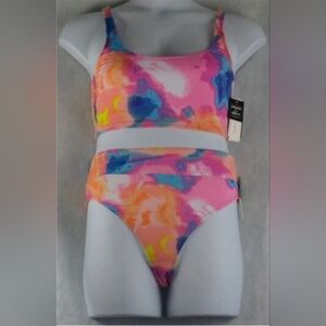 NWT Salt + Cove Juniors 2-Piece Bralette Bikini Swimsuit Set, Multi Tie-Dye